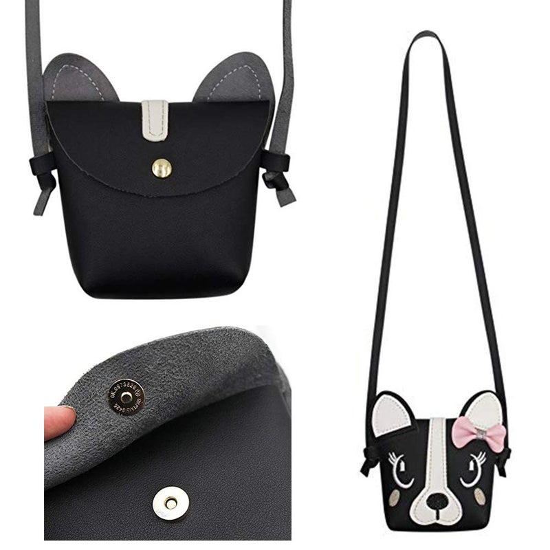 JienClound Cute Puppy Shoulder Crossbody Bag with a Bowknot, Gifts for Girls (Black) - Image 3